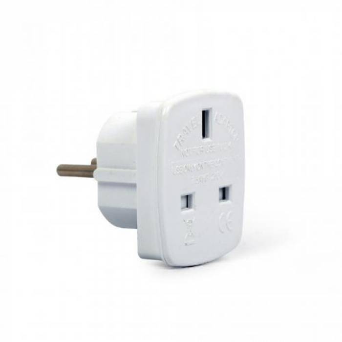 Adaptor AC Gembird UK socket - EU Schuko, 7.5A, White