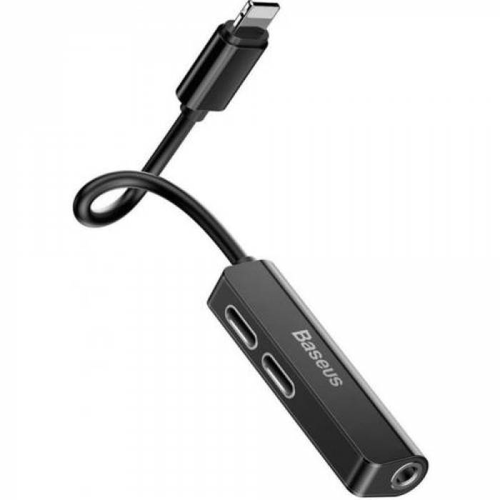 Adaptor Baseus 3-in-1, Lightning - Jack 3.5mm + 2 x Lightning, Black