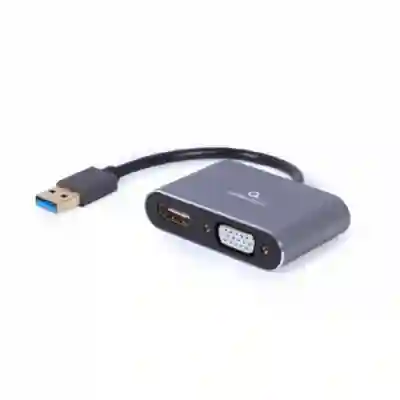 Adaptor Gembird A-USB3-HDMIVGA-01, VGA - HDMI + USB, Gray
