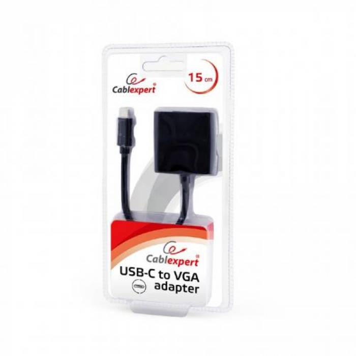 Adaptor Gembird USB-C male - VGA female, 0.15m, Black, blister