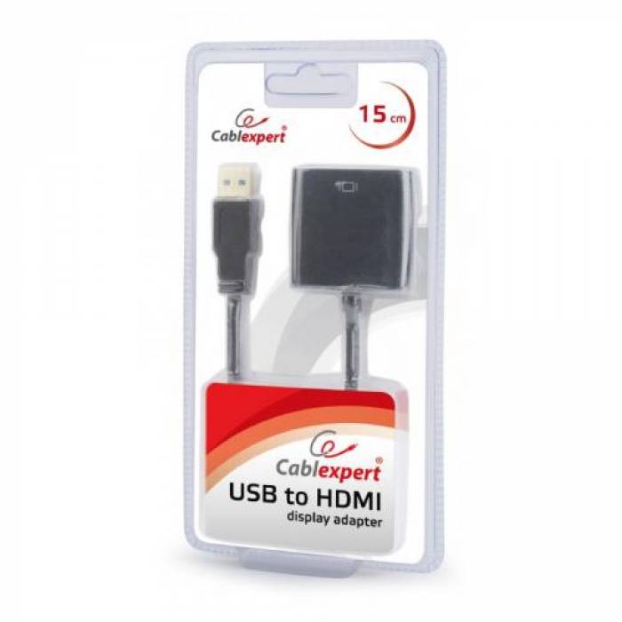 Adaptor Gembird, USB - HDMI, Black