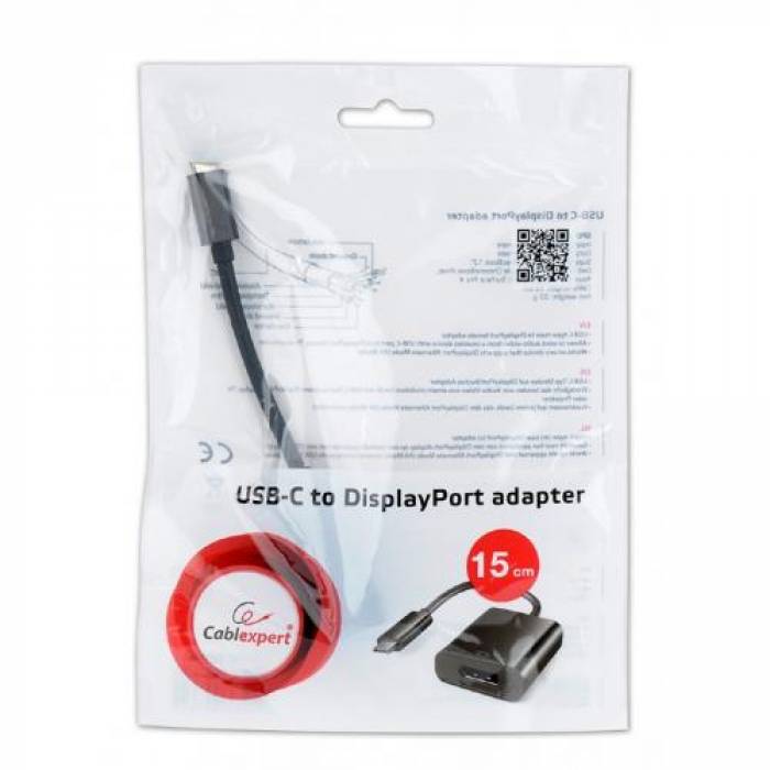 Adaptor Gembird, USB Tip-C - DisplayPort, Black