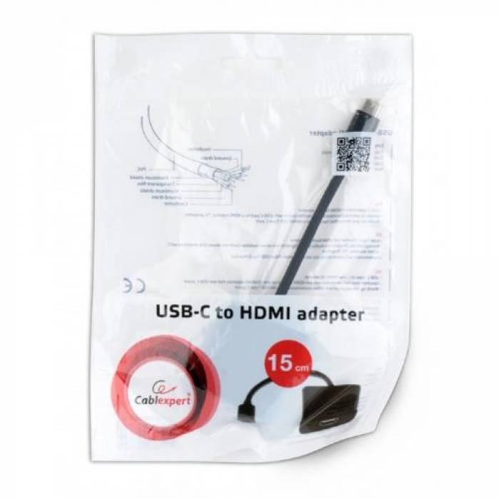 Adaptor Gembird, USB Tip C male - HDMI female, 0.15m, Black