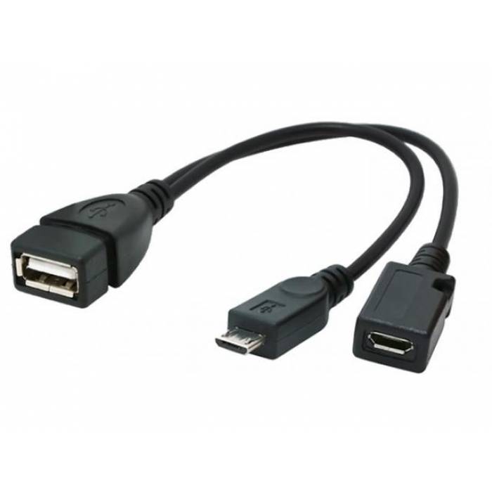 Adaptor Gembird, USB2.0 OTG AF + Micro BF la Micro BM, 0.5m, Black