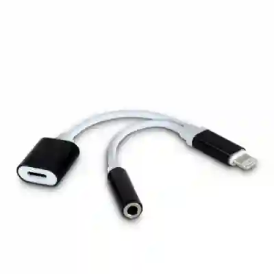 Adaptor Inter-Tech, Lightning Male - Lightning Female + Jack3.5mm Female, Black-White