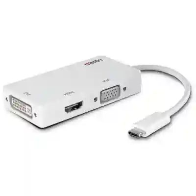 Adaptor Lindy LY-43273, USB-C - HDMI + DVI + VGA, White