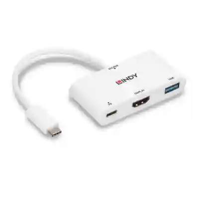 Adaptor Lindy LY-43340, USB-C - HDMI + USB, 0.18m, White