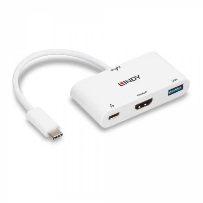 Adaptor Lindy LY-43340, USB-C - HDMI + USB, 0.18m, White