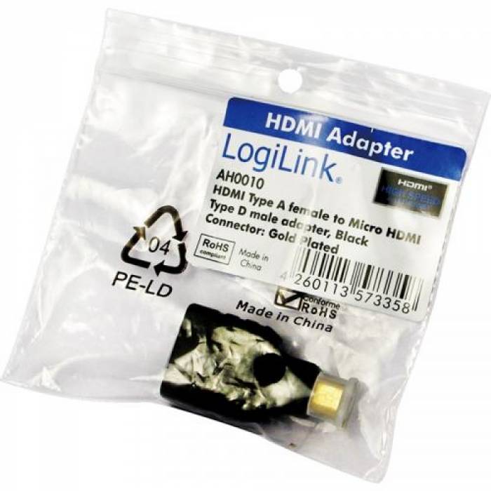 Adaptor Logilink 1x HDMI Female - 1x microHDMI Male, v1.4, negru