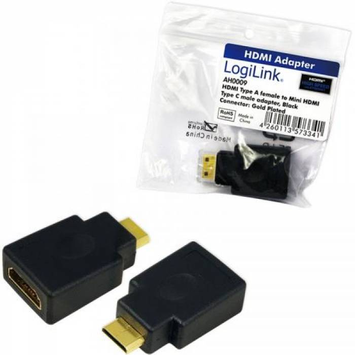 Adaptor Logilink 1x HDMI Female - 1x miniHDMI Male, negru