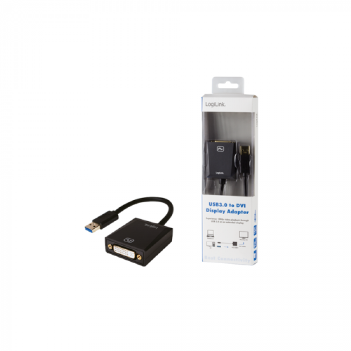 Adaptor Logilink, 1x USB 3.0 - DVI, Black