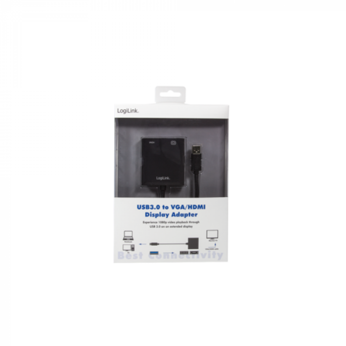 Adaptor Logilink, 1x USB 3.0 - VGA / HDMI, Black