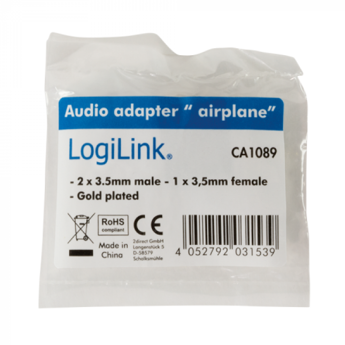 Adaptor LogiLink CA1089, Jack 3.5mm - 2x Jack 3.5 mm