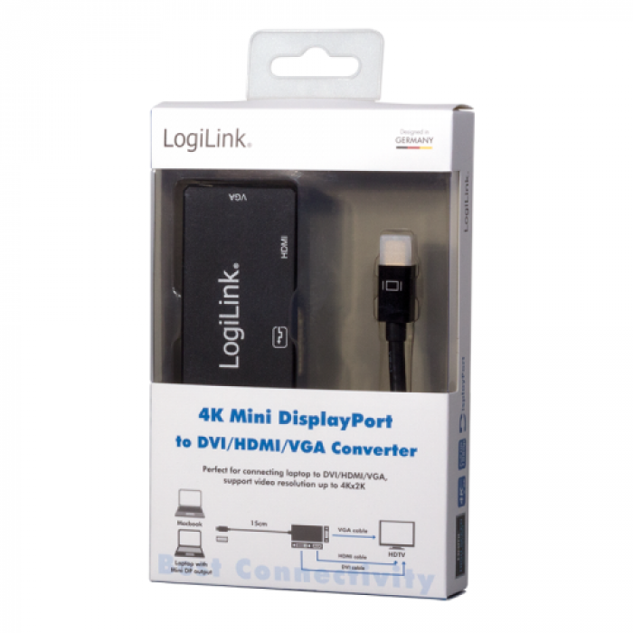 Adaptor Logilink CV0110, Mini DisplayPort - DVI + HDMI + VGA, Black