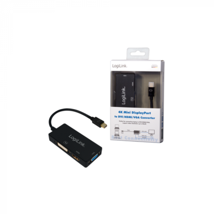Adaptor Logilink CV0110, Mini DisplayPort - DVI + HDMI + VGA, Black