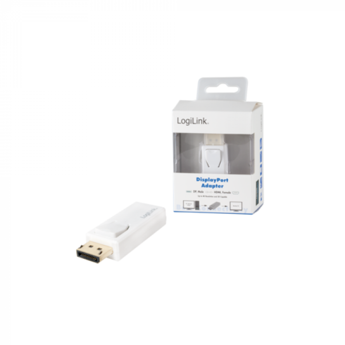 Adaptor LogiLink DisplayPort 1.2 Male - HDMI Female, White