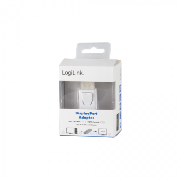 Adaptor LogiLink DisplayPort 1.2 Male - HDMI Female, White