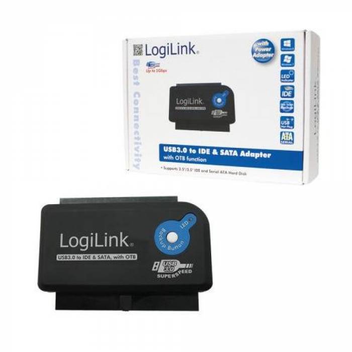 Adaptor Logilink USB 3.0 - IDE/SATA, Black