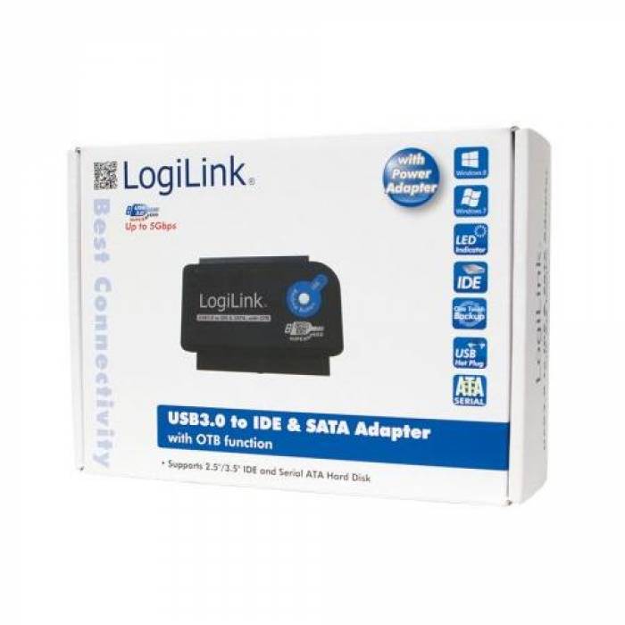 Adaptor Logilink USB 3.0 - IDE/SATA, Black