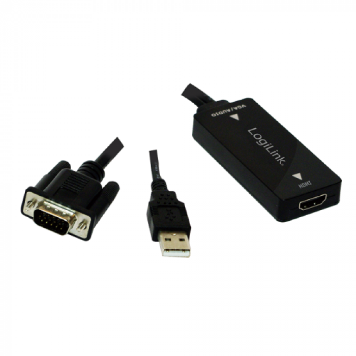 Adaptor Logilink  VGA, Audio - HDMI, Black