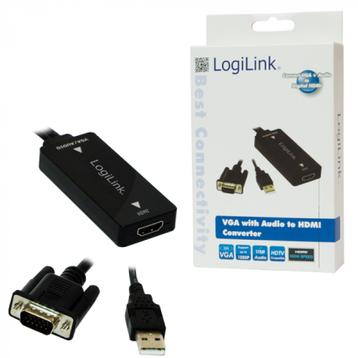 Adaptor Logilink  VGA, Audio - HDMI, Black
