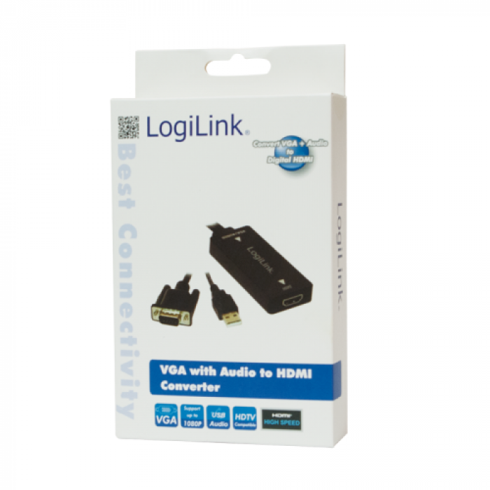 Adaptor Logilink  VGA, Audio - HDMI, Black