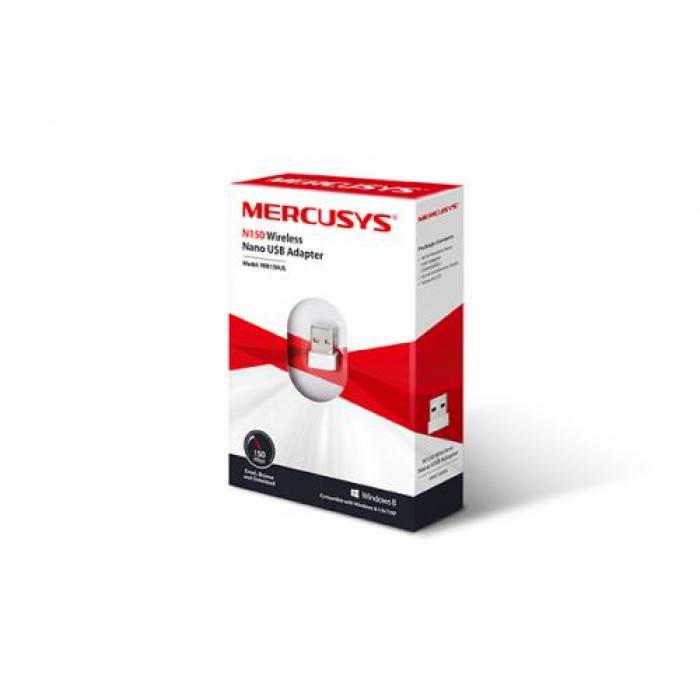 Adaptor Nano Wireless MERCUSYS MW150US, USB, White