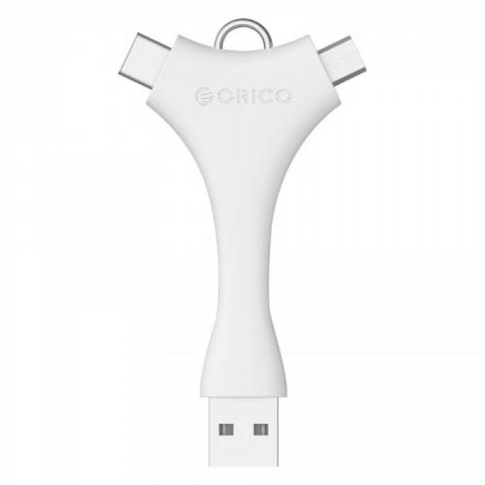Adaptor Orico C1-WH, 1x USB 2.0 Male - 1x microUSB 2.0 Male, 1x USB tip C Male, White