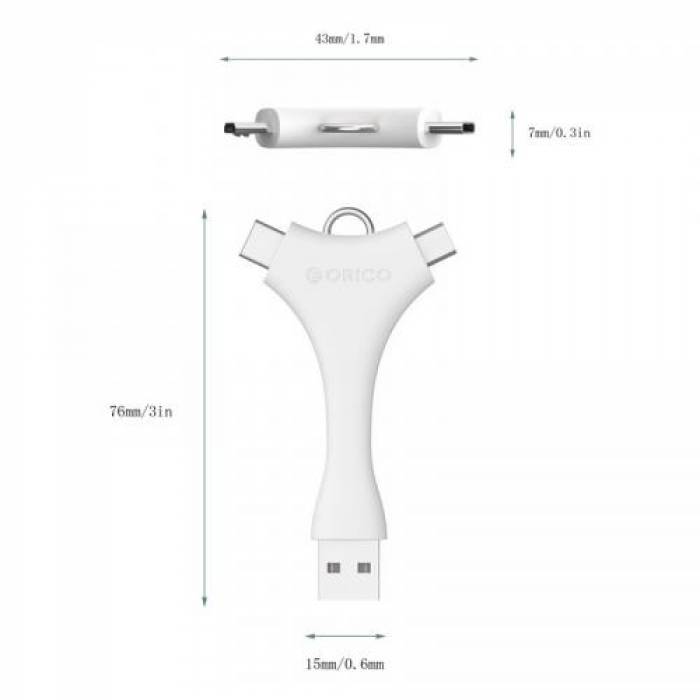 Adaptor Orico C1-WH, 1x USB 2.0 Male - 1x microUSB 2.0 Male, 1x USB tip C Male, White