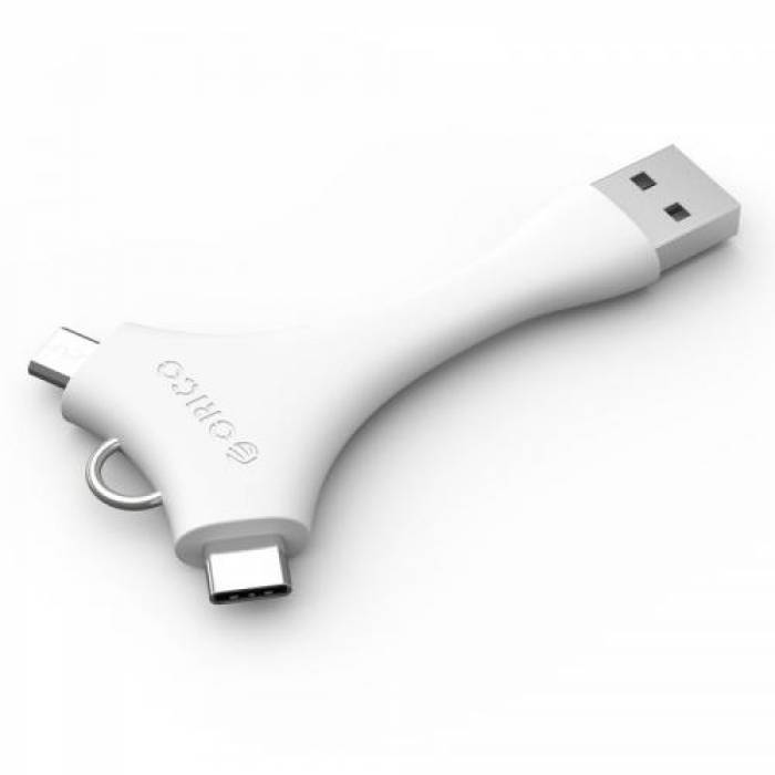 Adaptor Orico C1-WH, 1x USB 2.0 Male - 1x microUSB 2.0 Male, 1x USB tip C Male, White