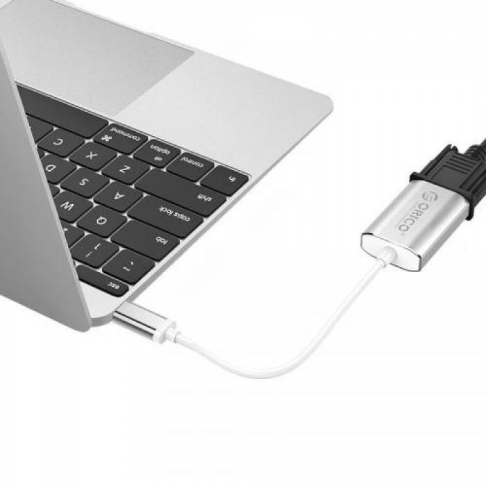 Adaptor Orico XD-102, USB-C Male - VGA Female, Silver