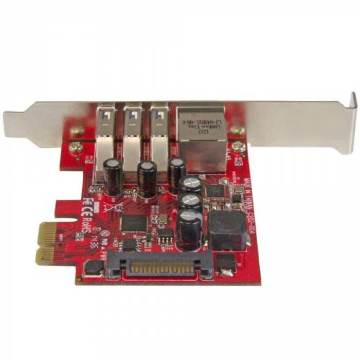 Adaptor PCI-Express Startech PEXUSB3S3GE, 3x USB 3.0, 1x RJ45