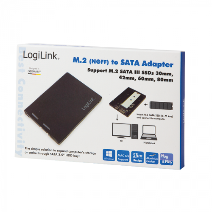 Adaptor SSD Logilink, M.2 - 2.5inch SATA, Black