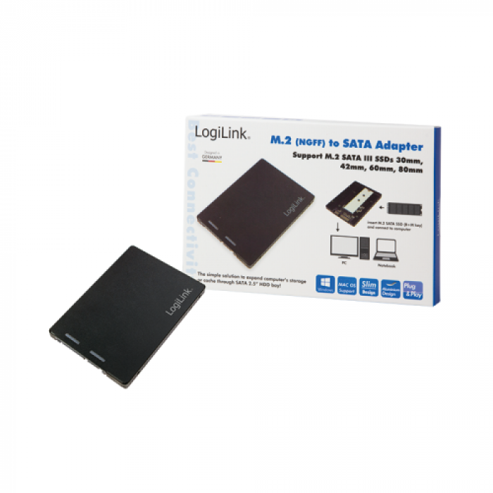 Adaptor SSD Logilink, M.2 - 2.5inch SATA, Black