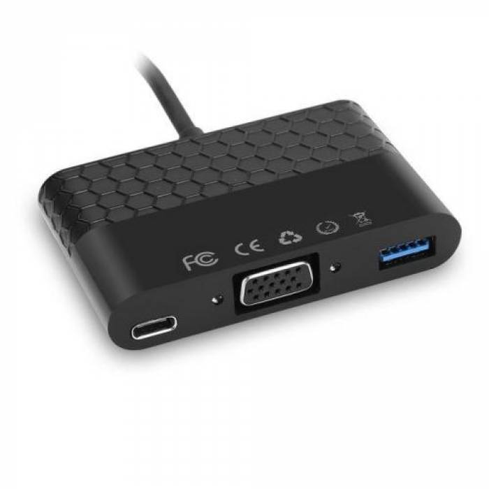 Adaptor SSK SHU-C025, USB-C Male - VGA/USB-C/USB-A Female, Black