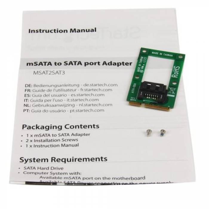 Adaptor Startech MSAT2SAT3, mSATA - SATA