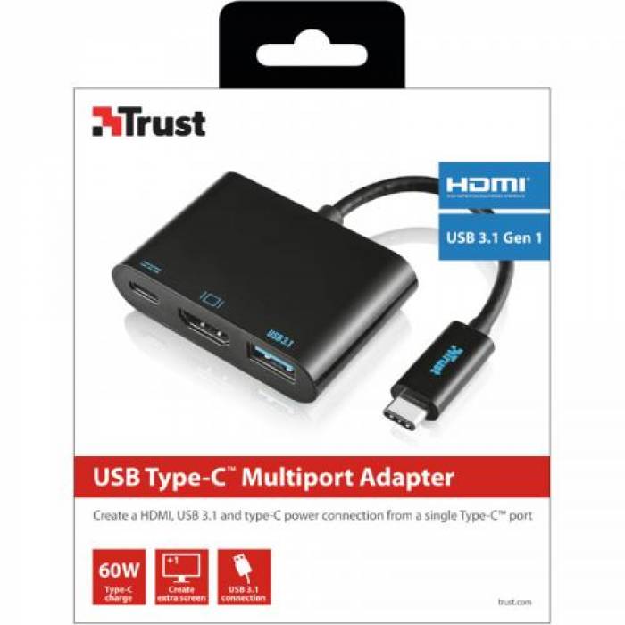 Adaptor Trust 21260, USB-C, Black