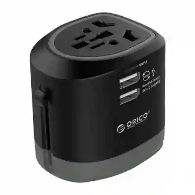 Adaptor universal priza Orico UTT-2U01, 2x USB, Black