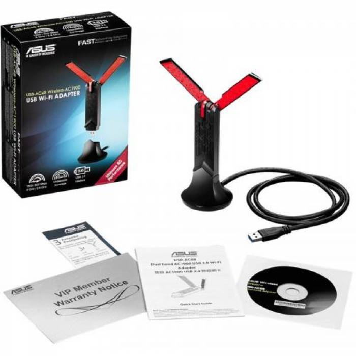 Adaptor wireless Asus USB-AC68, USB 3.0