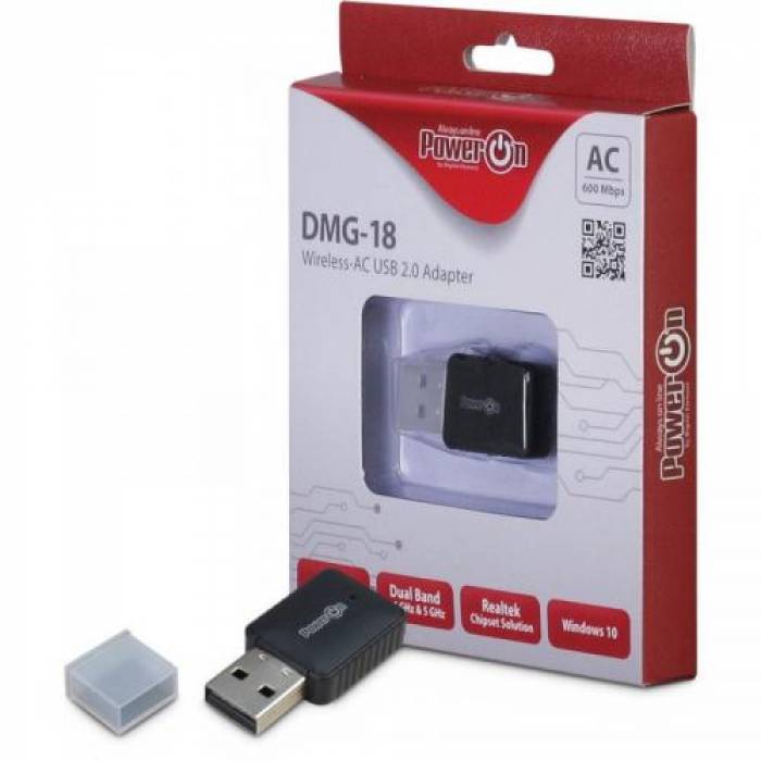 Adaptor wireless Power On DMG-18 Dual-Band, USB, 433 Mbps, Black