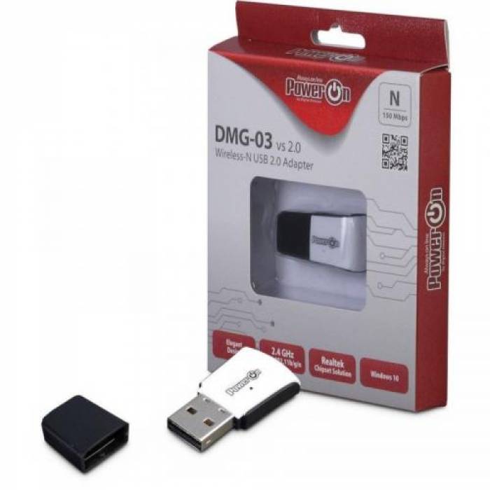 Adaptor wireless PowerOn DMG-03, USB, 150 Mbps, Black-White