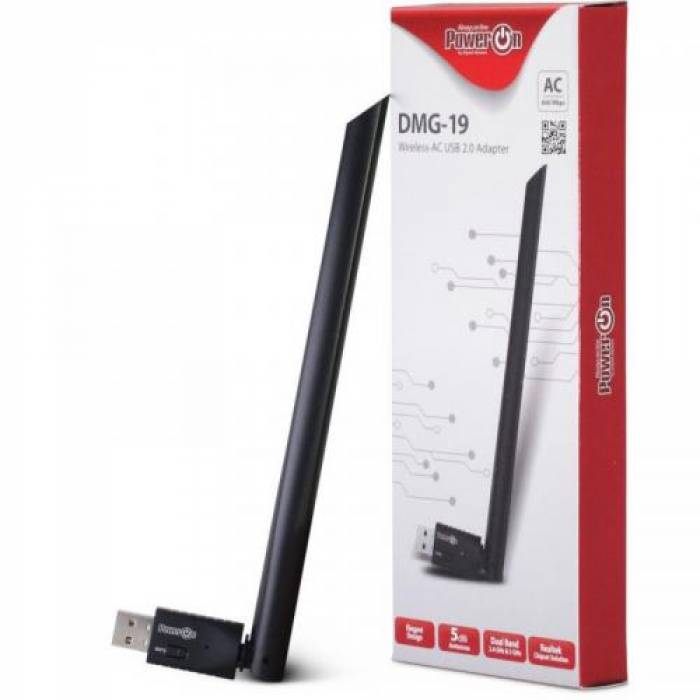 Adaptor wireless PowerOn DMG-19 Dual-Band, USB, 433 Mbps, Black