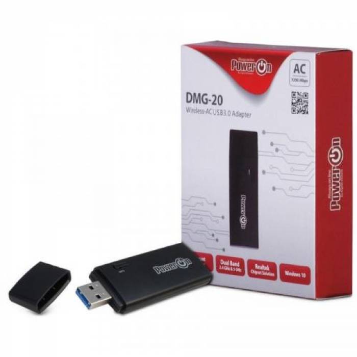 Adaptor wireless PowerOn DMG-20 Dual-Band, USB, 867 Mbps, Black