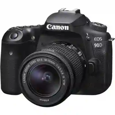 Aparat foto DSLR Canon EOS 90D Kit, 32.5MP, Black + Obiectiv EF-S 18-55mm f/3.5-5.6 IS STM