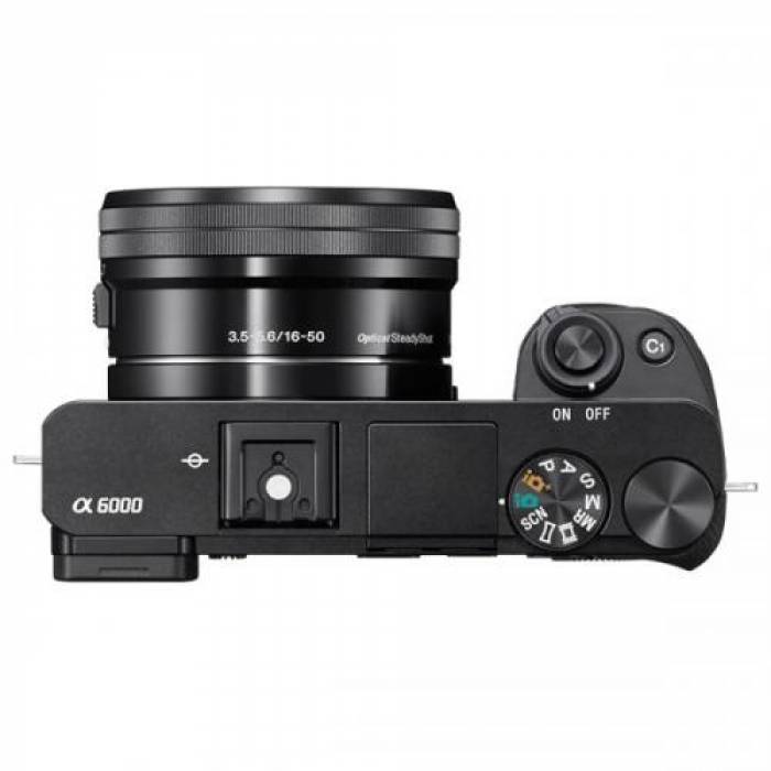 Aparat foto Mirrorless Sony Alpha A6000, 24.3 MP, Black + Obiectiv 16-50mm PZ f/3.5-5.6 OSS