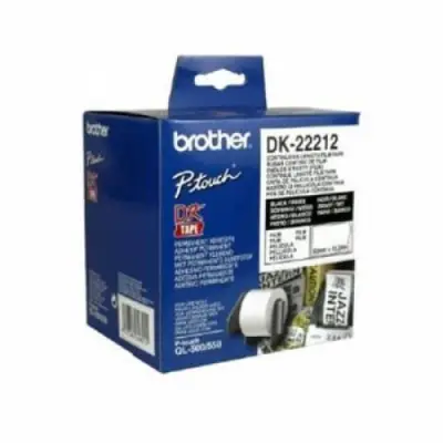 Banda continua laminata Brother DK22212, 62 mm x 15.24 m, negru pe alb