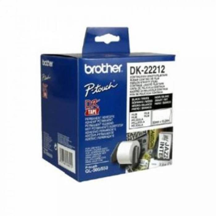 Banda continua laminata Brother DK22212, 62 mm x 15.24 m, negru pe alb 