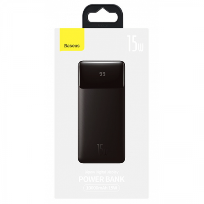 Baterie Portabila Baseus Bipow 15W, 10000 mAh, 2x USB, 1x USB-C, 1x MicroUSB, Black