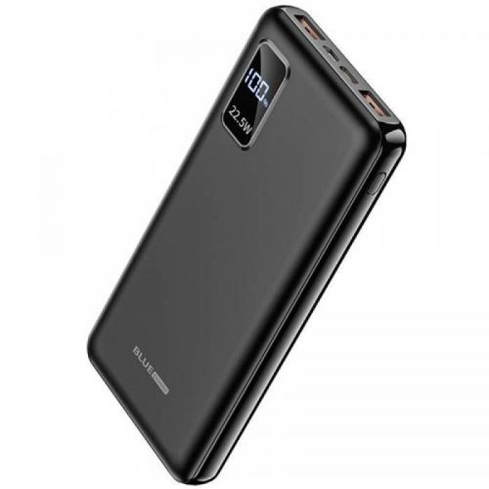 Baterie Portabila Blue Power BBJ15, 10000mAH, 2x USB, 1x microUSB, 1x USB-C, Black