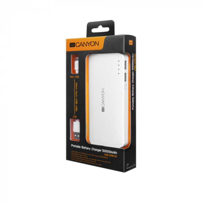 Baterie portabila Canyon CNE-CPB010W, 10000mAh, 2x USB, White